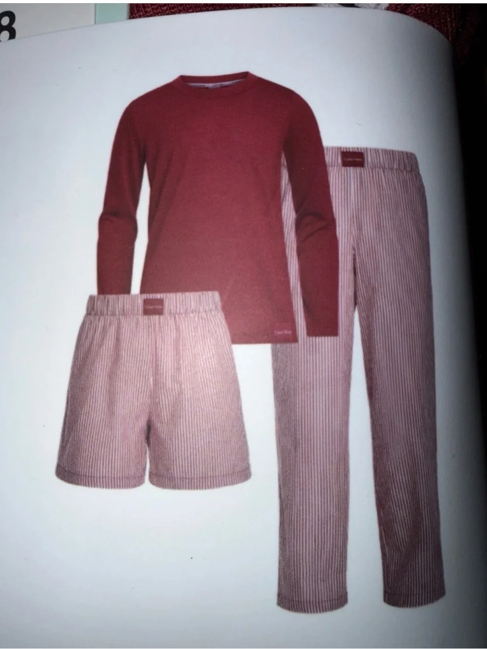 Calvin Klein NWT Size  S 7/8 Kids 3-Piece Pajama Set in Burgundy and Stripe-001*